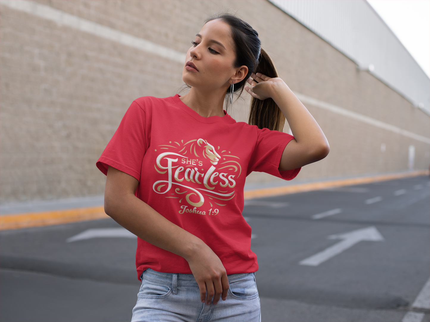 She's Fearless — Joshua 1:9 Women's Tee