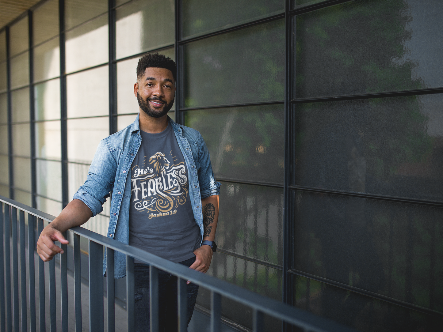 He's Fearless — Joshua 1:9 Men's Tee