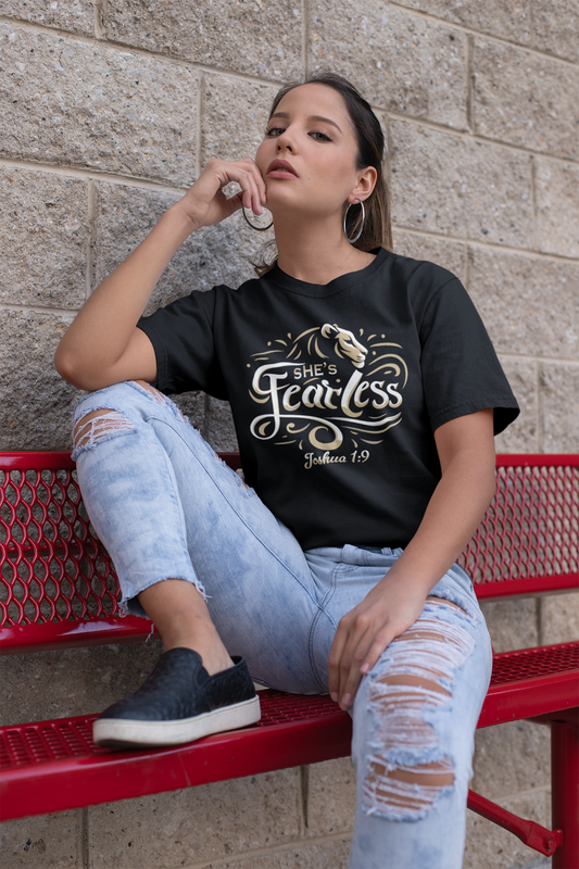 She's Fearless — Joshua 1:9 Women's Tee