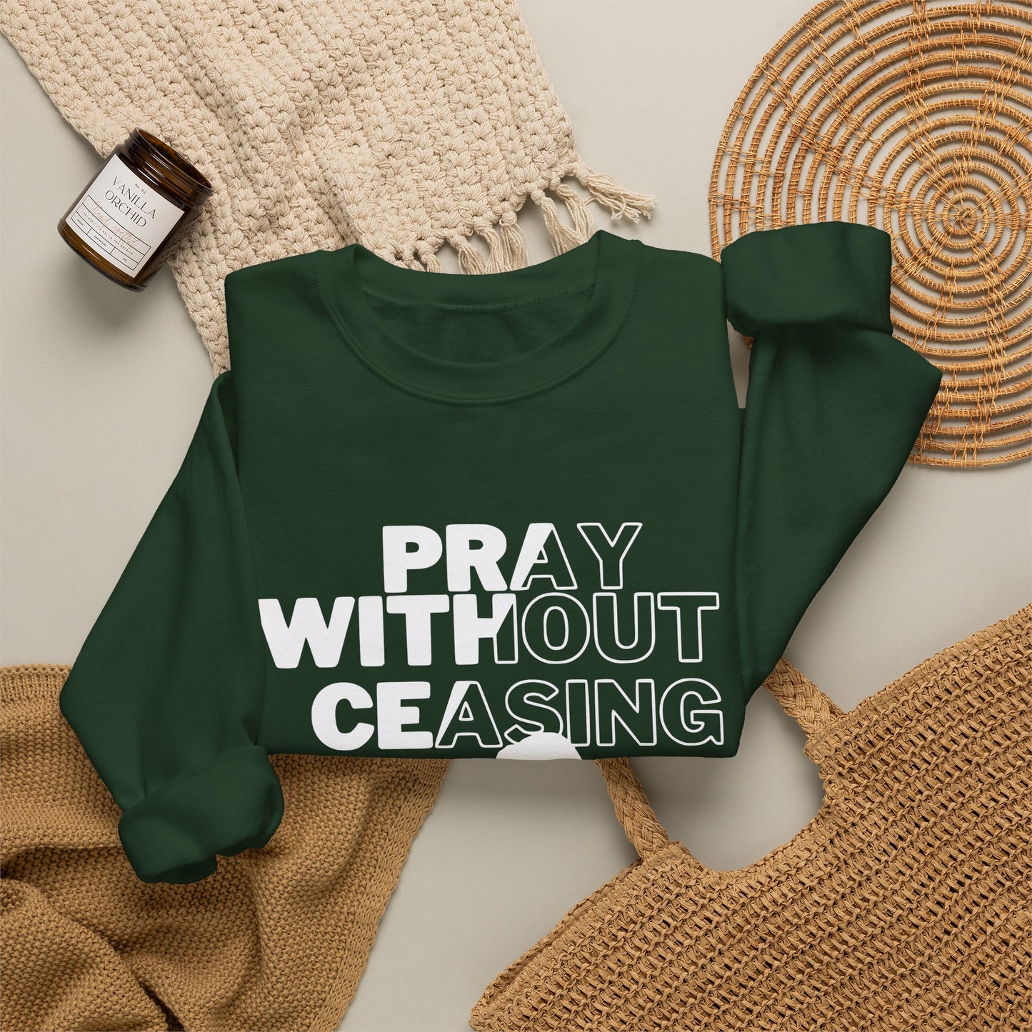 Pray Without Ceasing Christian Crewneck Sweatshirt