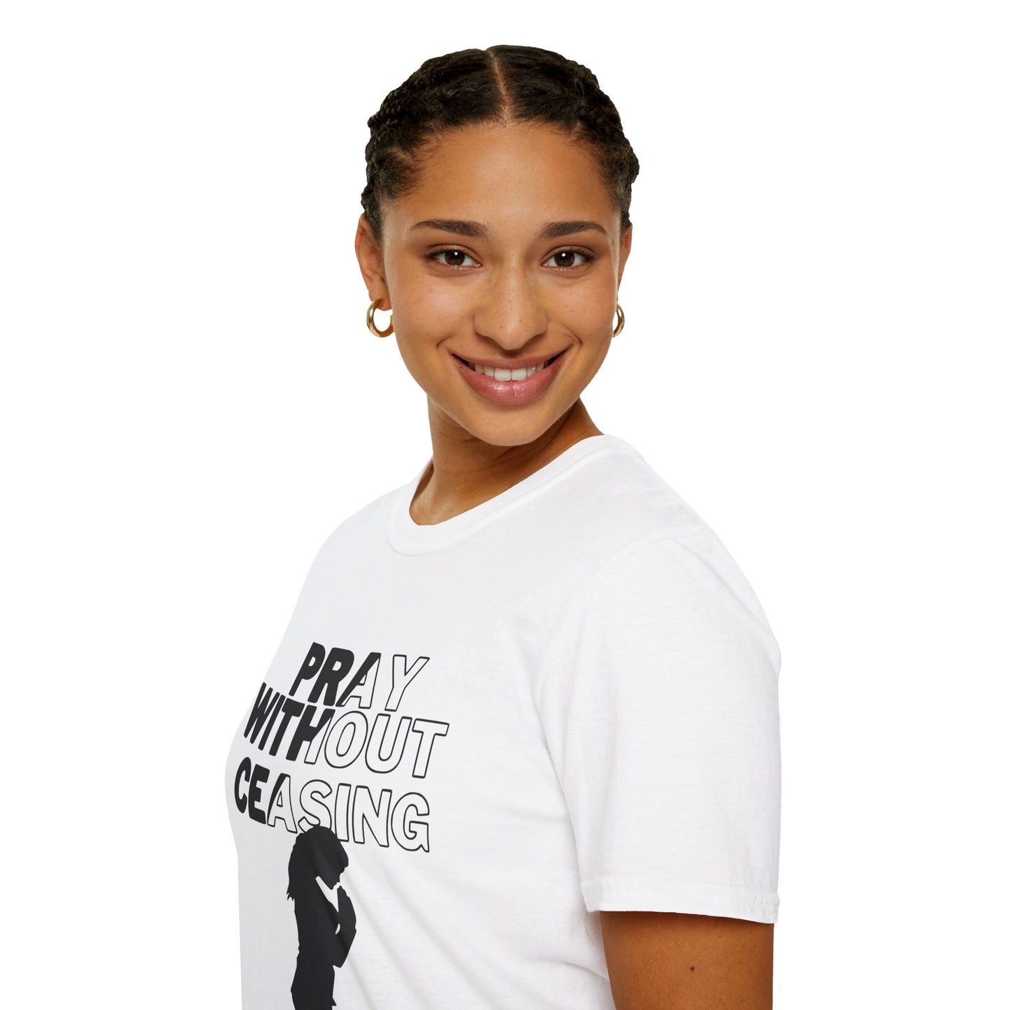 Pray Without Ceasing Women’s Christian T-Shirt-Standing Figure