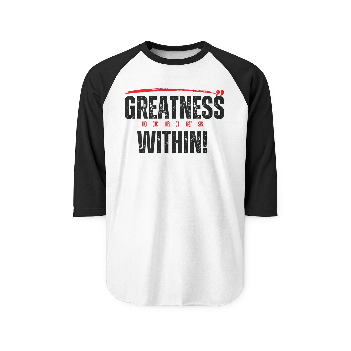 Greatness Begins Within Baseball Tee – Inspirational 3/4 Sleeve Shirt