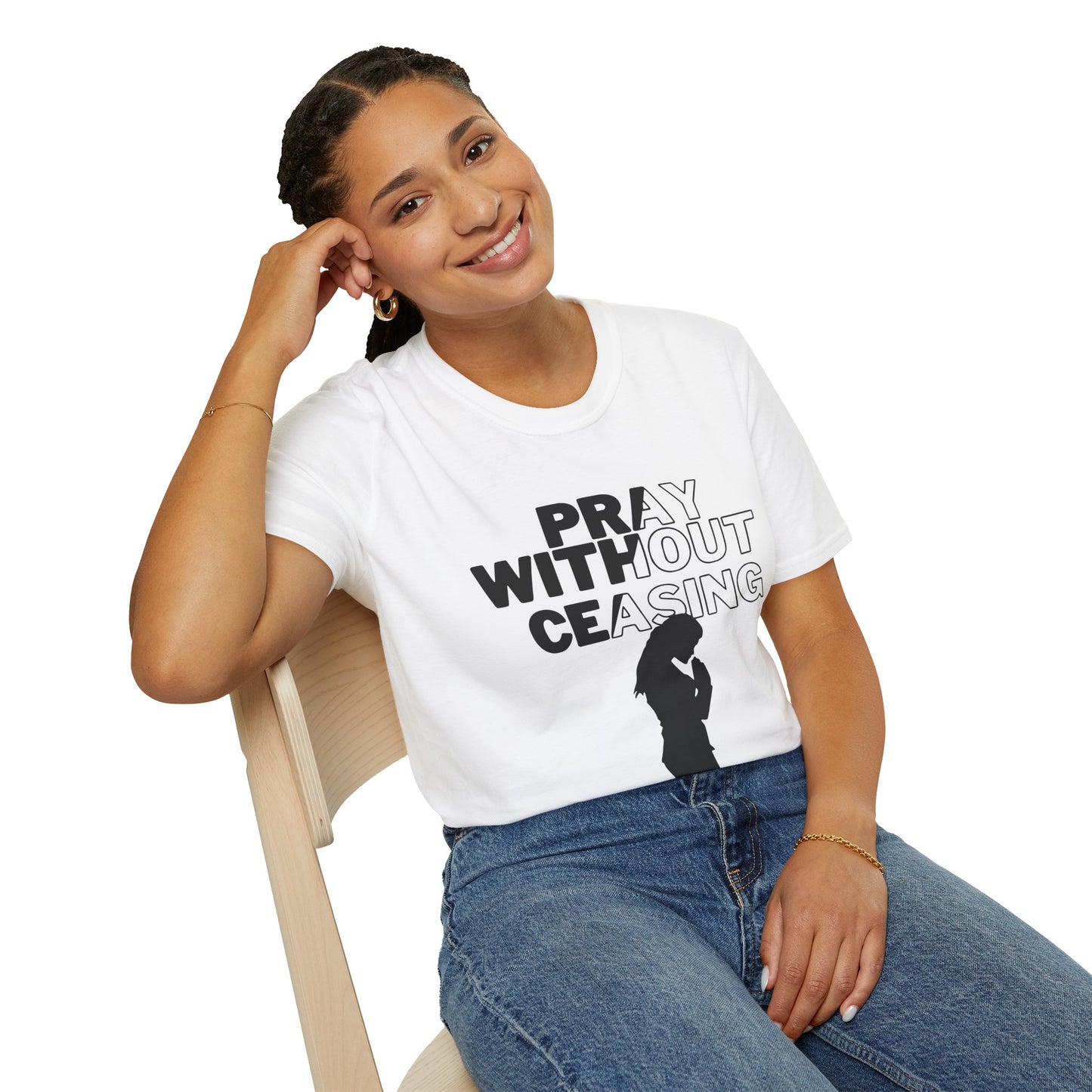 Pray Without Ceasing Women’s Christian T-Shirt-Standing Figure