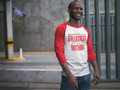 Greatness Begins Within Baseball Tee – Inspirational 3/4 Sleeve Shirt