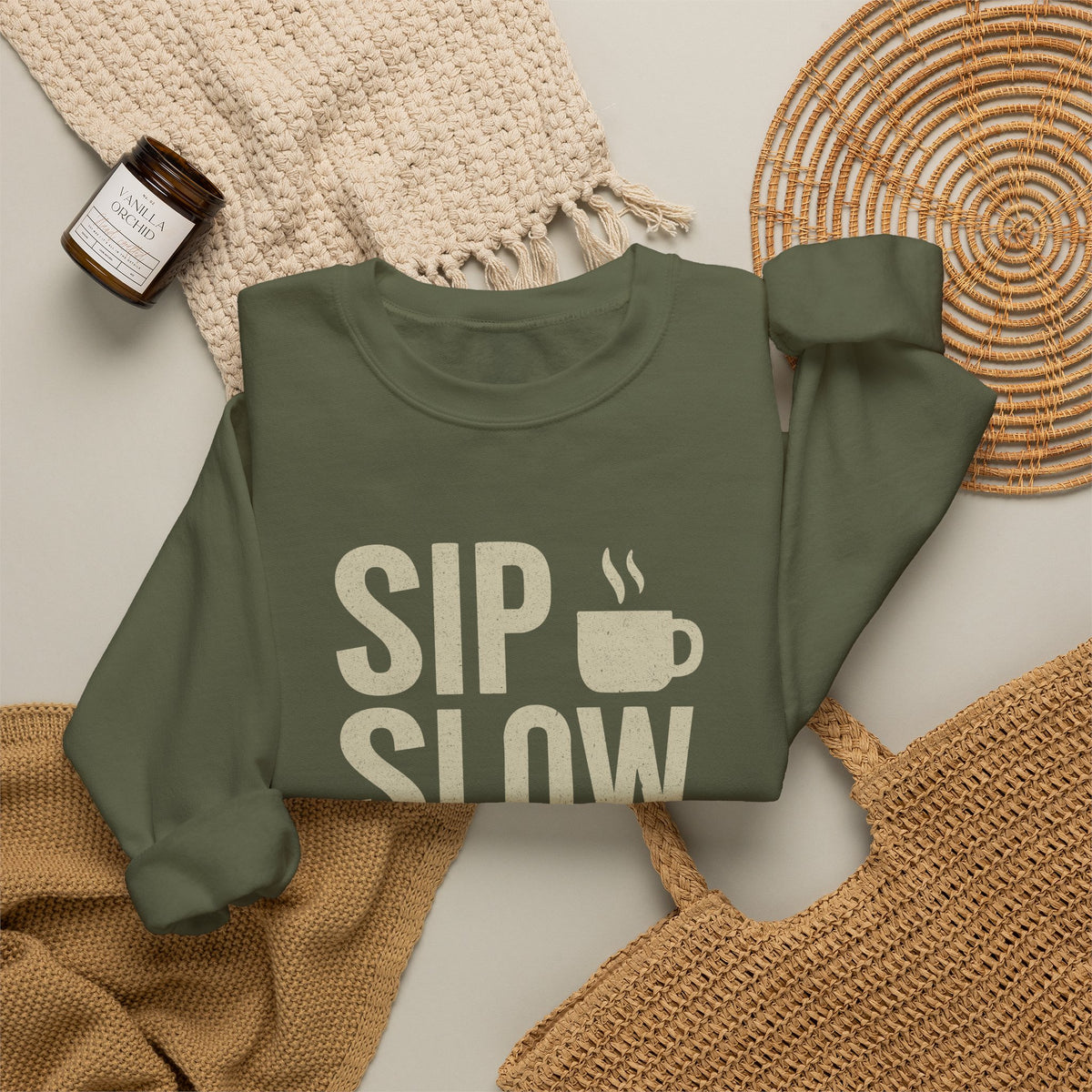 Sip Slow Speak Life Sweatshirt – Proverbs 18:21 Coffee Christian Crewneck