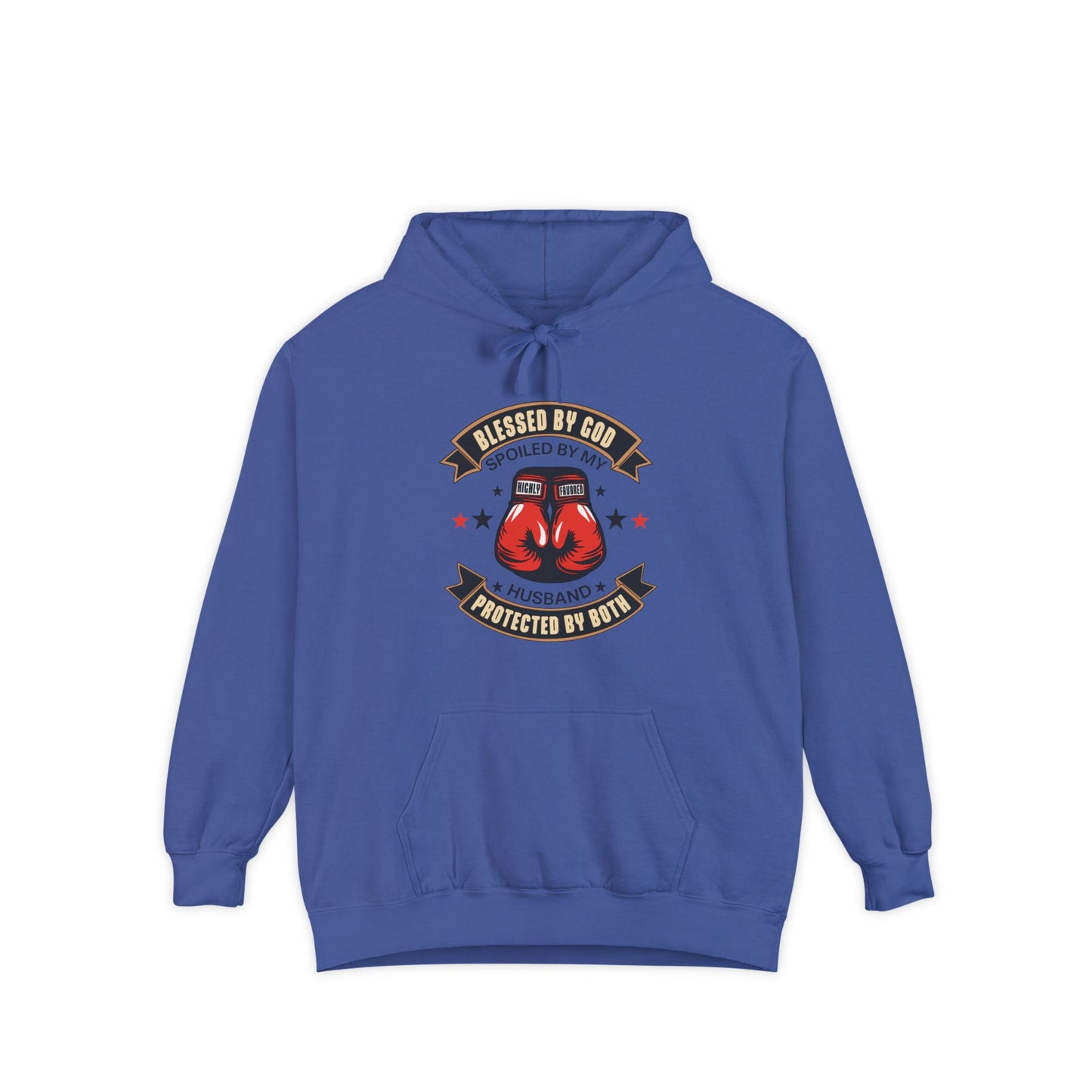 Hoodie - "Blessed by God, Spoiled by My Husband, Protected by Both" Retro Boxing Gloves Pullover