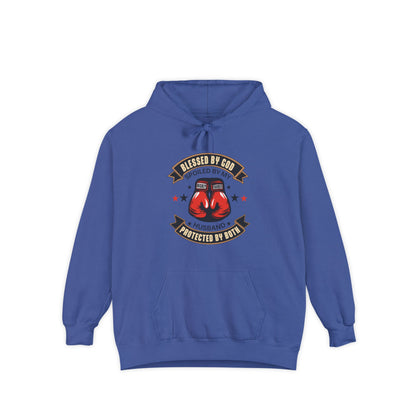Hoodie - "Blessed by God, Spoiled by My Husband, Protected by Both" Retro Boxing Gloves Pullover