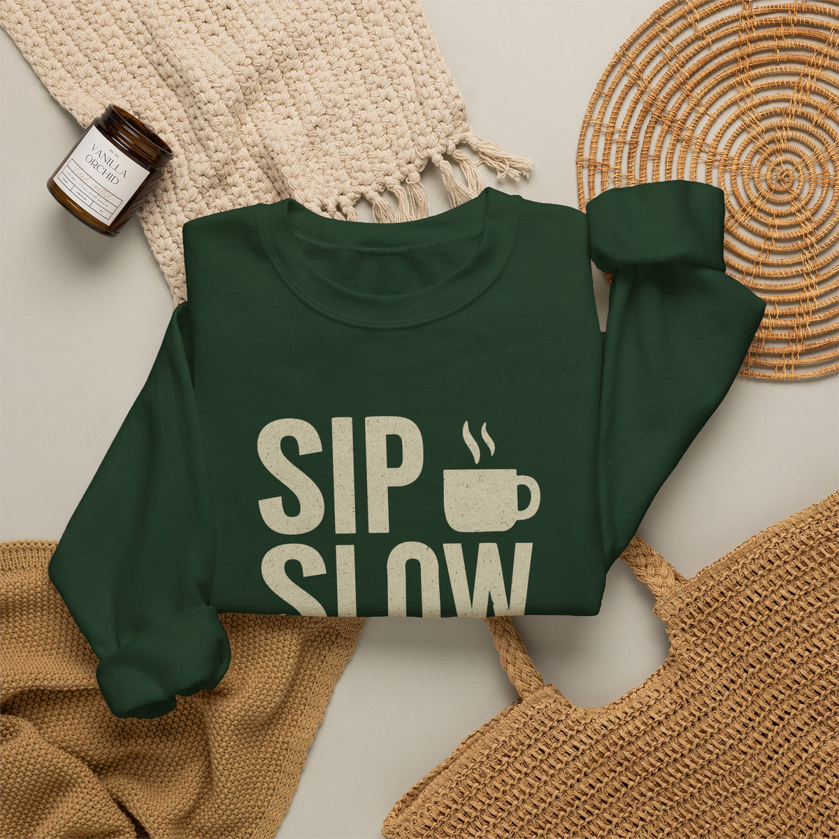 Sip Slow Speak Life Sweatshirt – Proverbs 18:21 Coffee Christian Crewneck