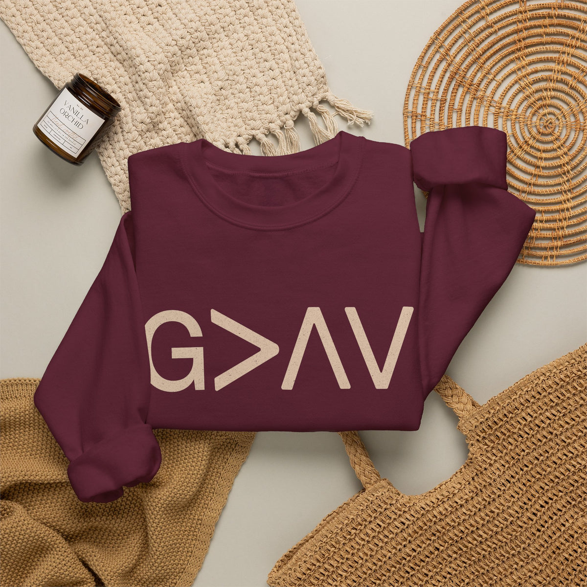 God Is Greater Than the Highs and Lows Christian Crewneck Sweatshirt