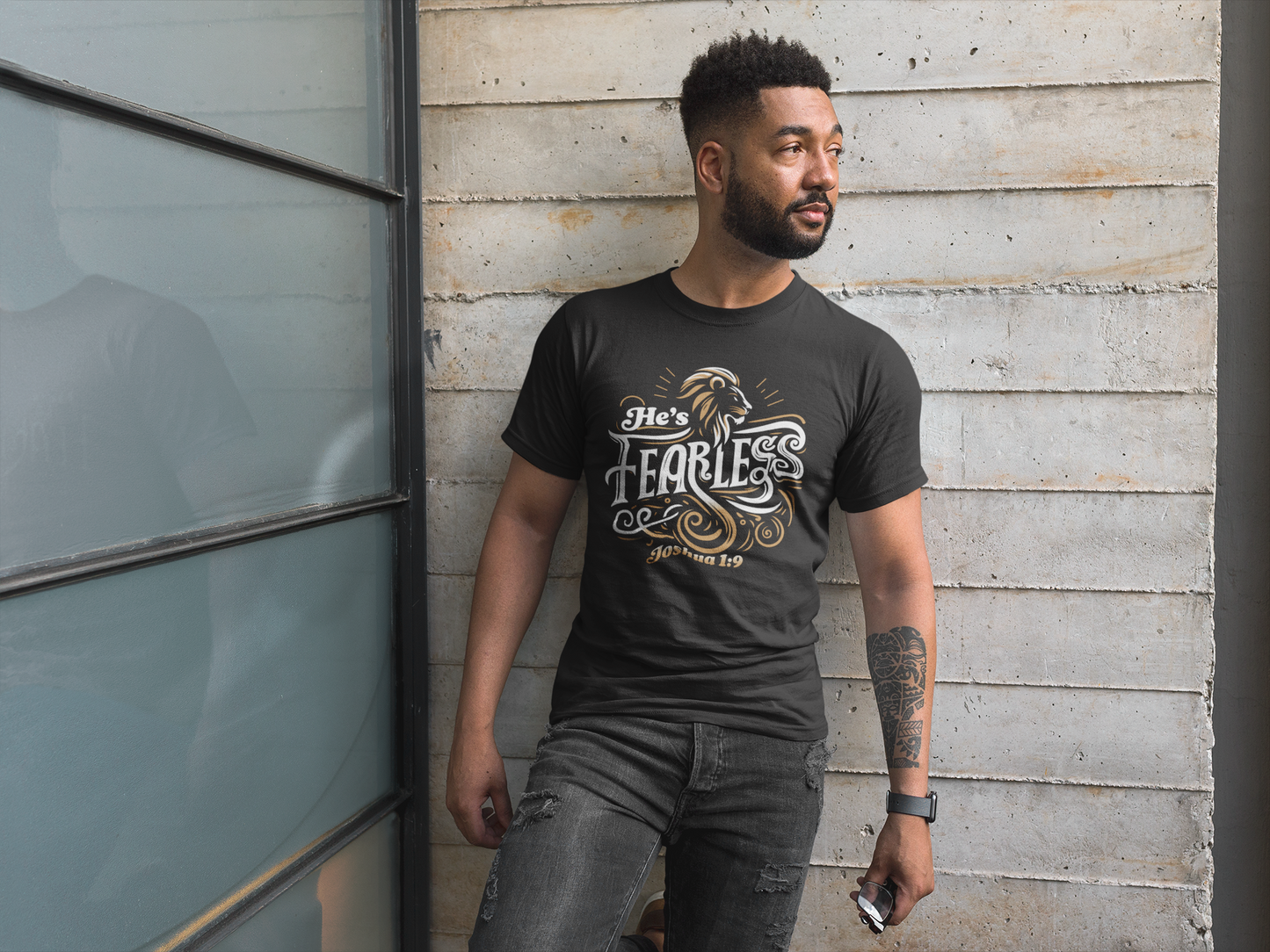He's Fearless — Joshua 1:9 Men's Tee