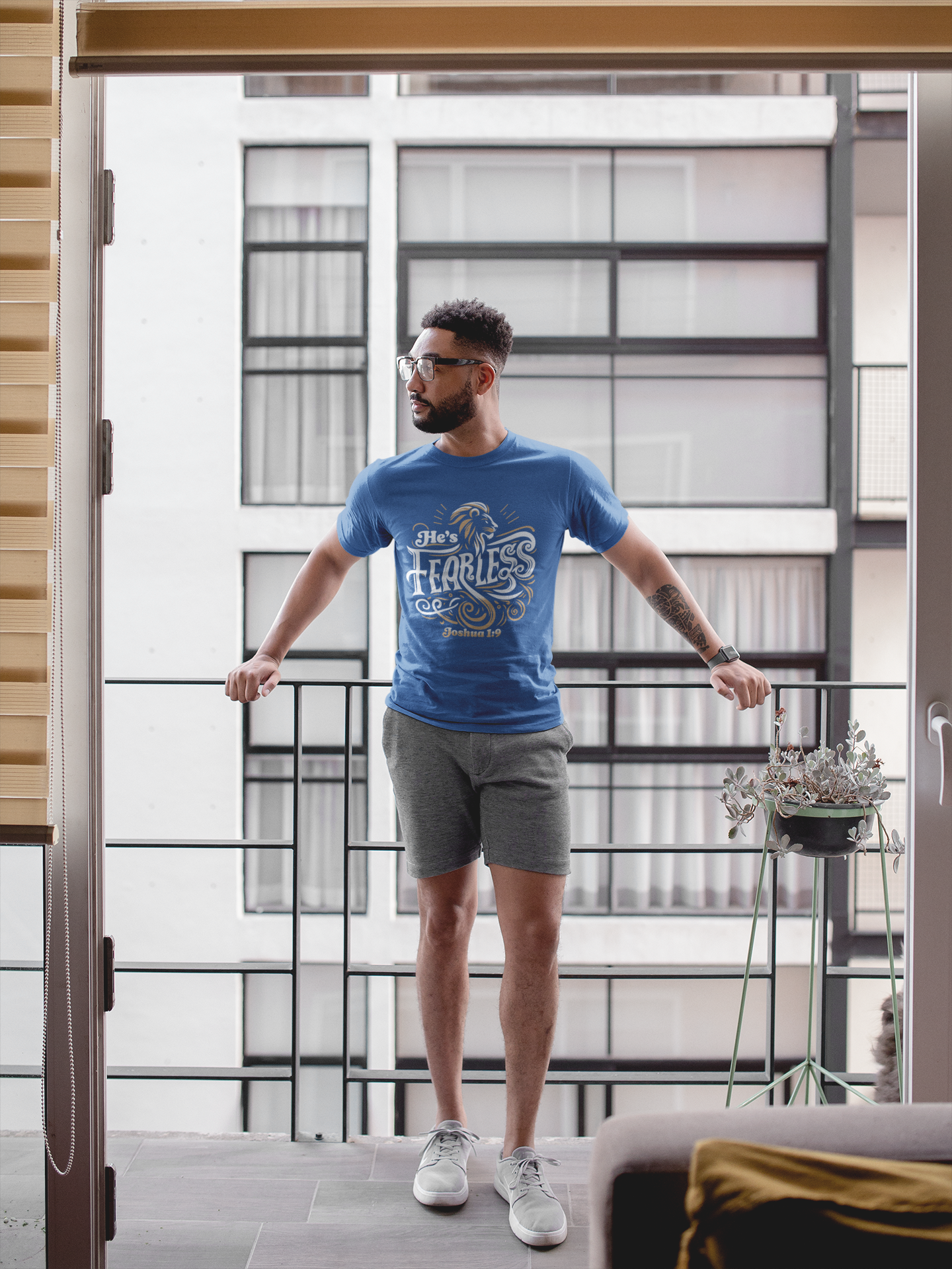He's Fearless — Joshua 1:9 Men's Tee